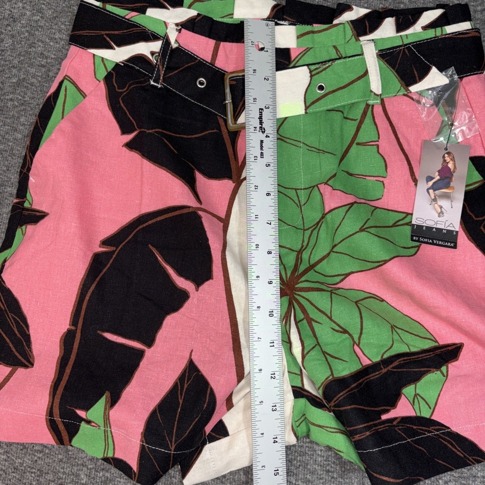 NWT Sofia Jeans Women's Blend Paperbag Chino Floral Linen Shorts w/ Belt Size 2 - Picture 6 of 10